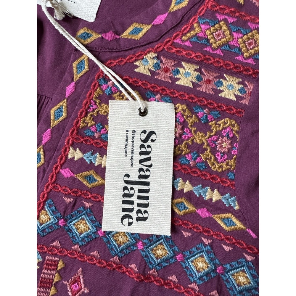 NWT Savanna Jane Embroidered Peasant Blouse Sz S Bohemian Long Sleeve Aztec - Picture 10 of 11